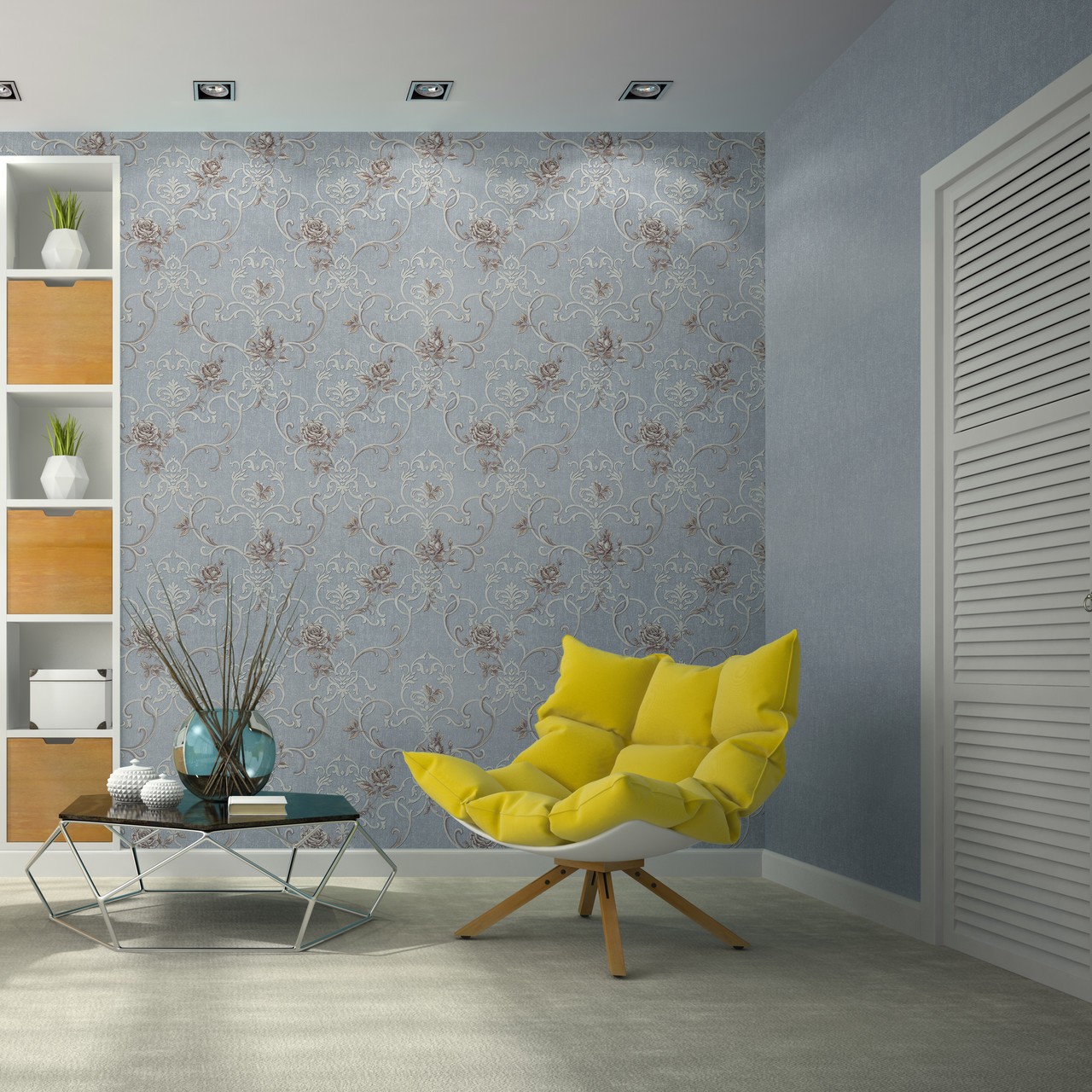 Vinyl Foam wallpaper on non-woven base Vinil Donna KFS 3-1528 Light-Gray 10,05 x 0,53 m