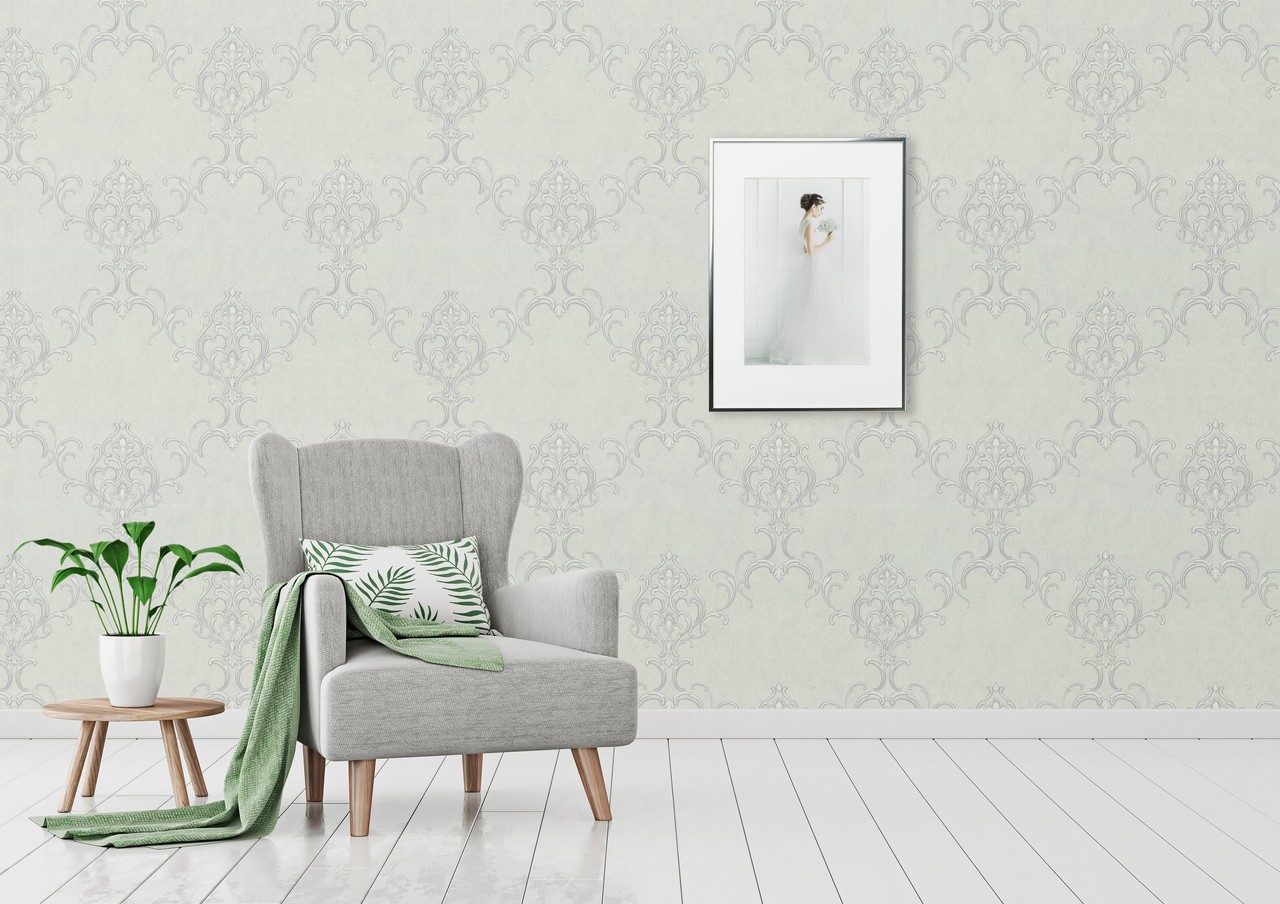 Hot Embossed wallpaper on Non-Woven Base Vinil Persia PVIP 1-0874 White 10,05 x 1,06 m