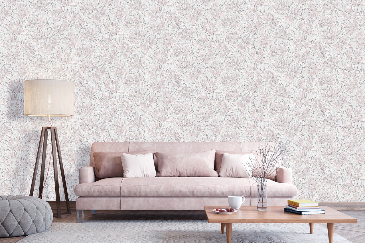 Vinyl Foam wallpaper on non-woven base Vinil Pure DHL-1652/1 Gray-Light Pink (1,06С…10,05 m)